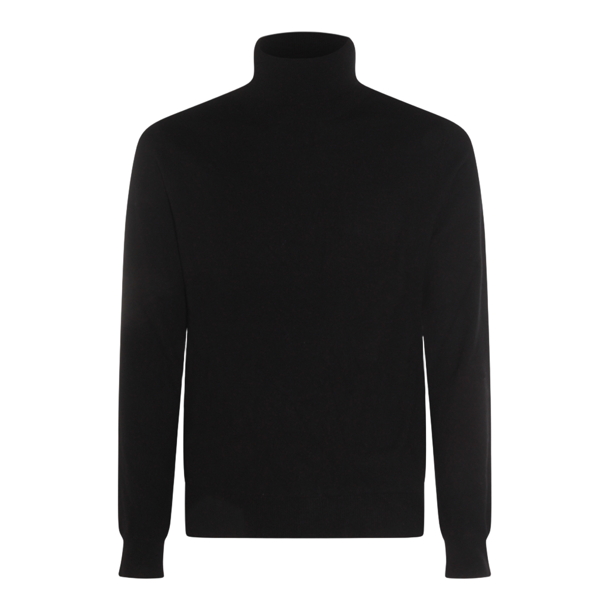 Fine-Knit Black Turtleneck Sweater with Ribbed Detailing