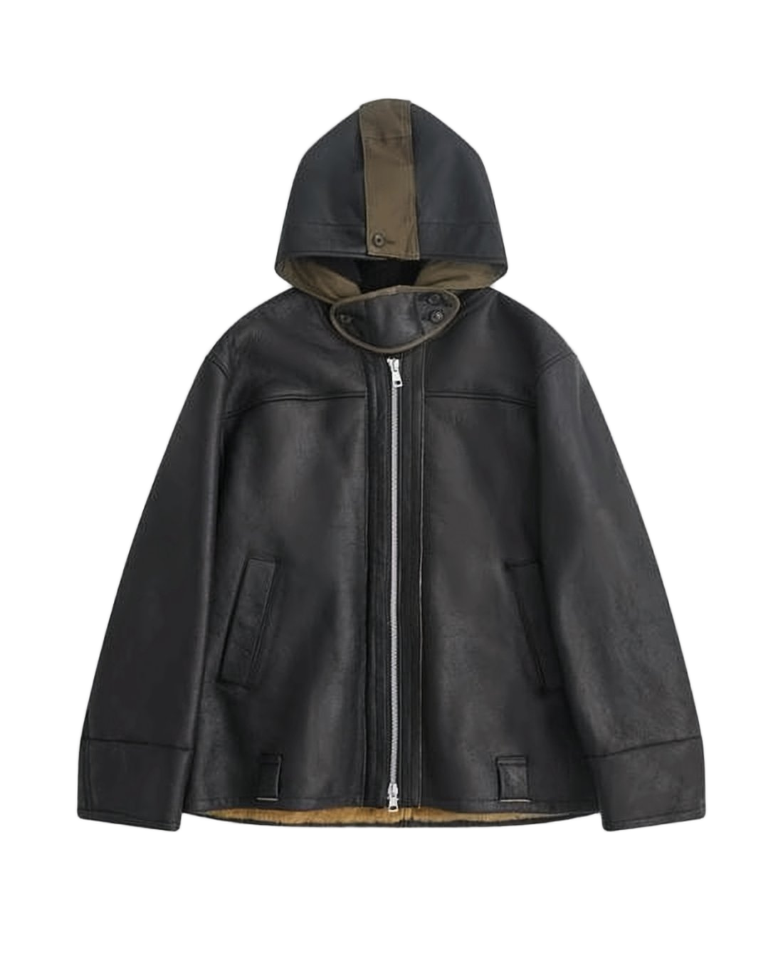 Structured Black Lambskin Leather Jacket with Hood