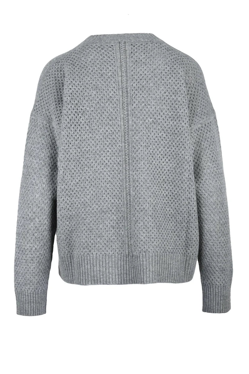 Crew Neck Wool Silk Cashmere Sweater - Grey