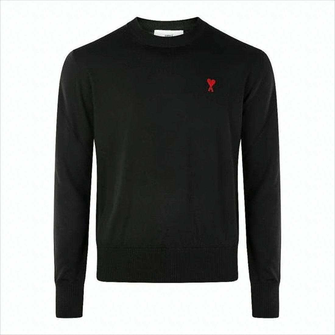 Classic Black Wool Sweater With Heart Emblem