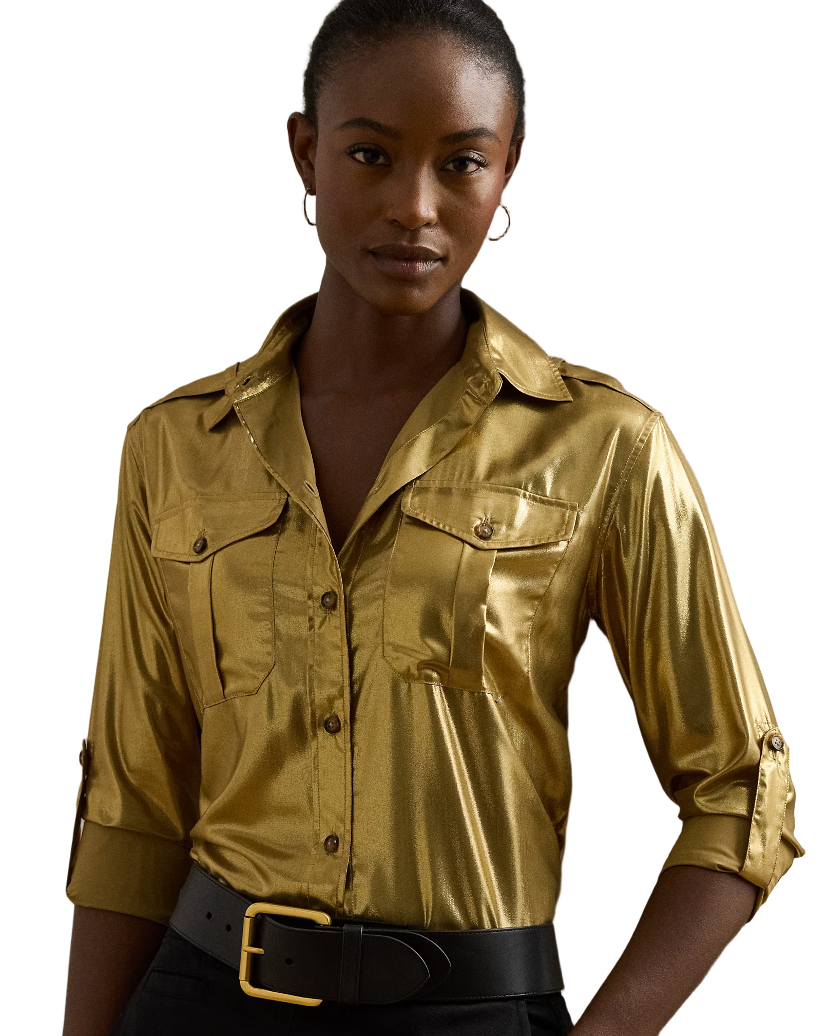 Long Sleeve Gold Foil Button Front Shirt