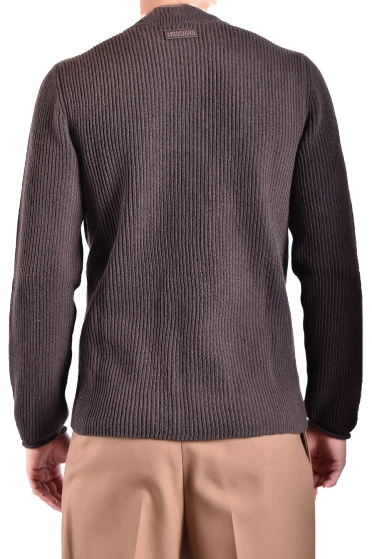Brown Knitwear With Ribbed Texture And Side Button Detailing
