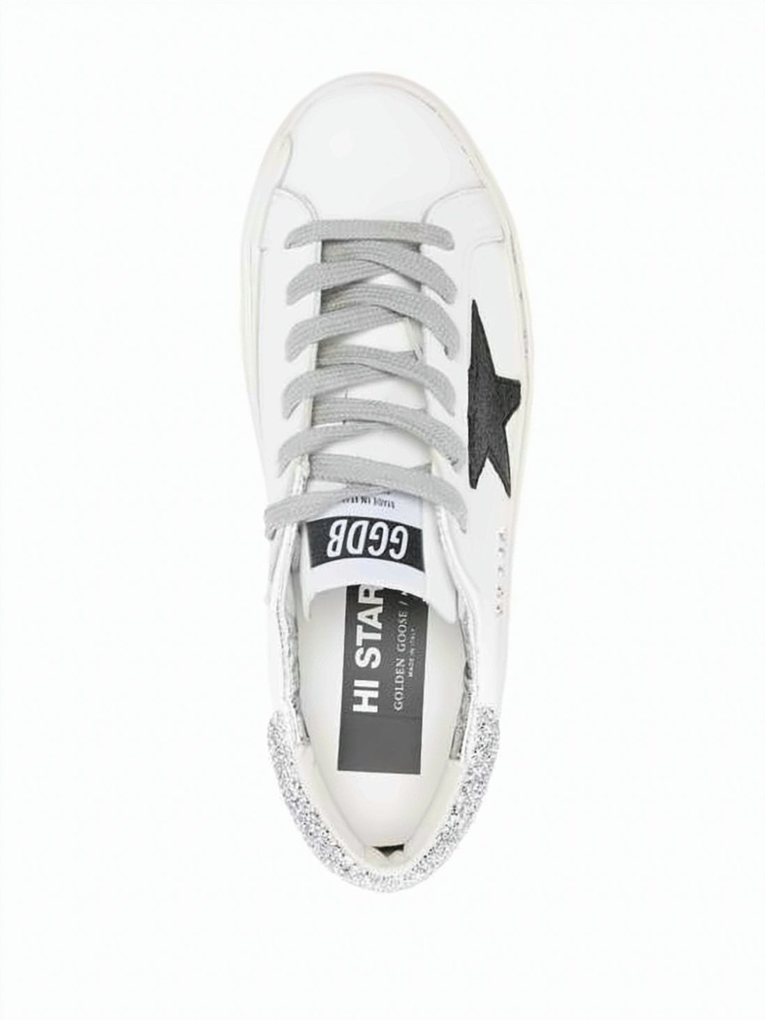 Low-Top Sneakers with Black Star Detail and Glitter Accents