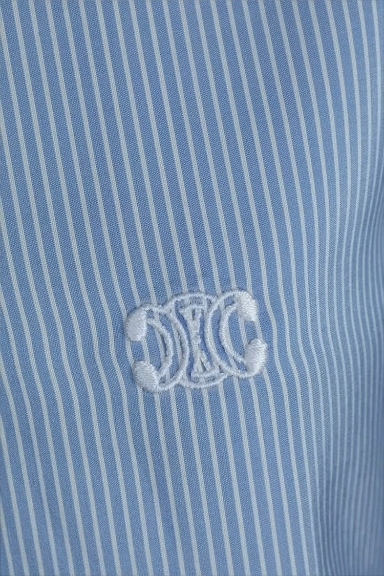 Silk Shirt with Vertical Pinstripe Pattern and Contrasting Collar