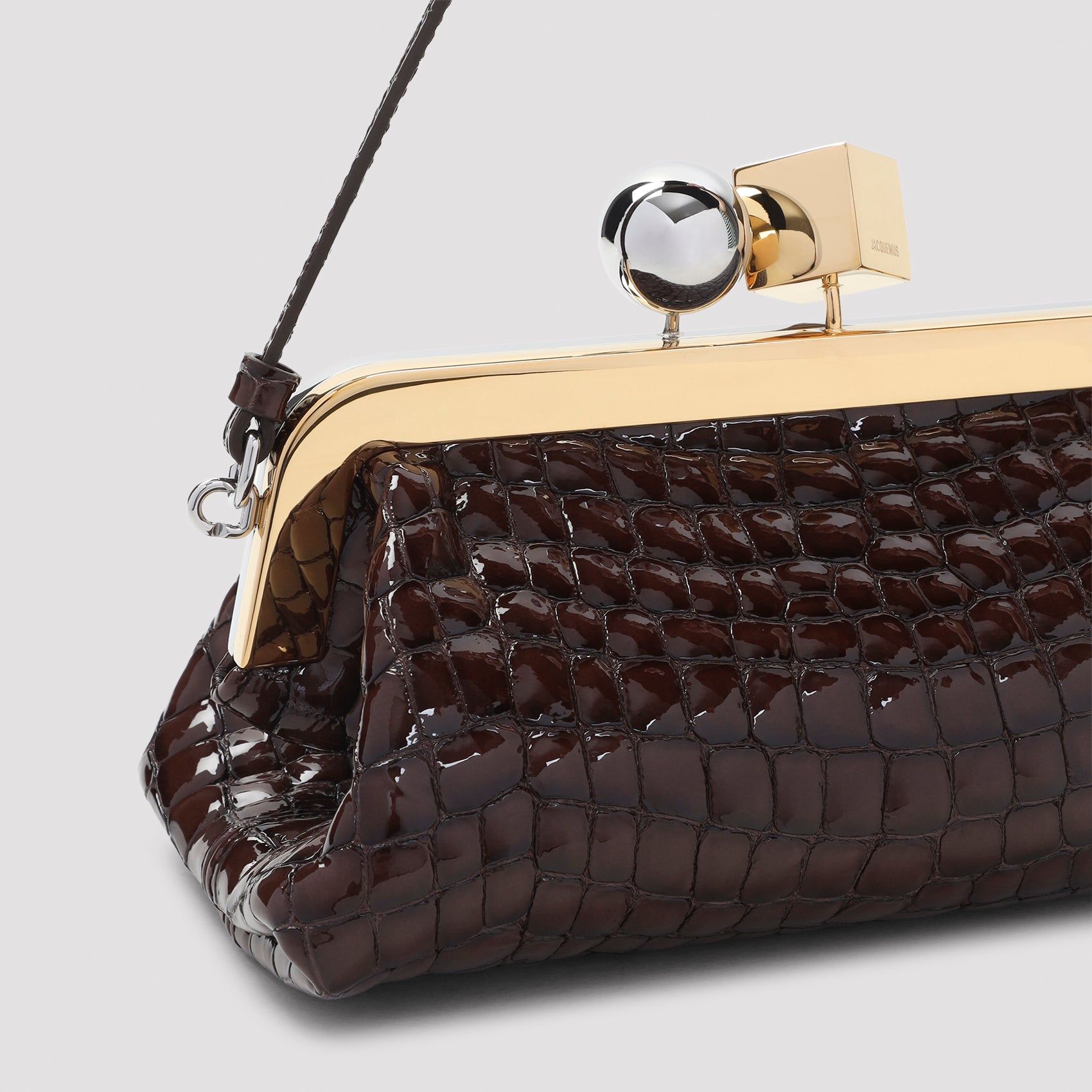 Crocodile-Embossed Brown Goat Leather Handbag
