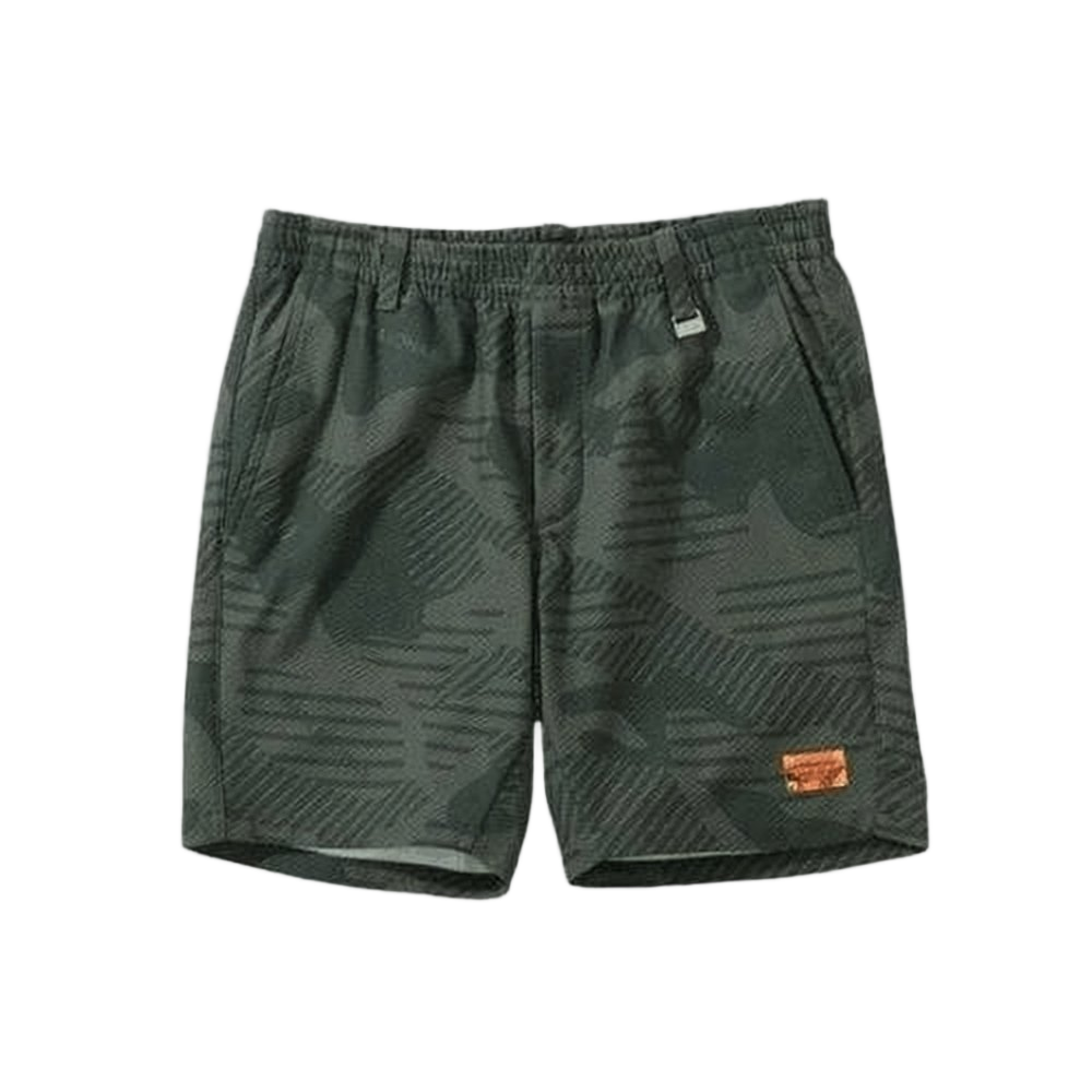 Dark Camouflage Print Shorts with Elastic Waistband and Rectangular Patch