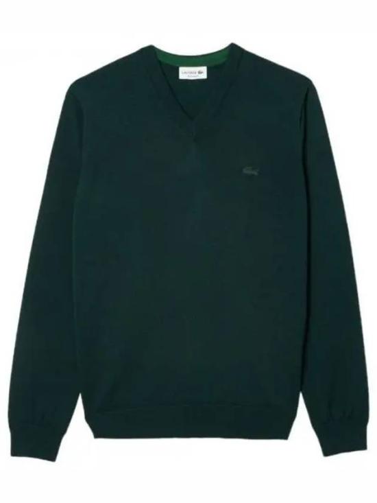 Classic V-Neck Wool Sweater with Embroidered Logo