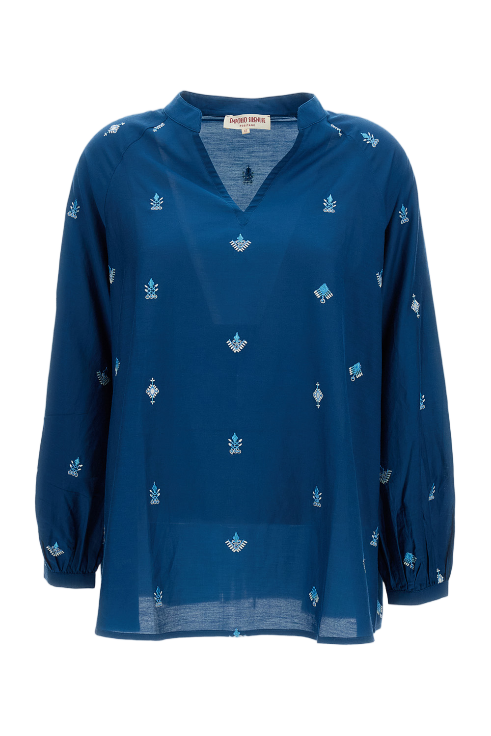 Embroidered Cotton-Silk Flared Blouse
