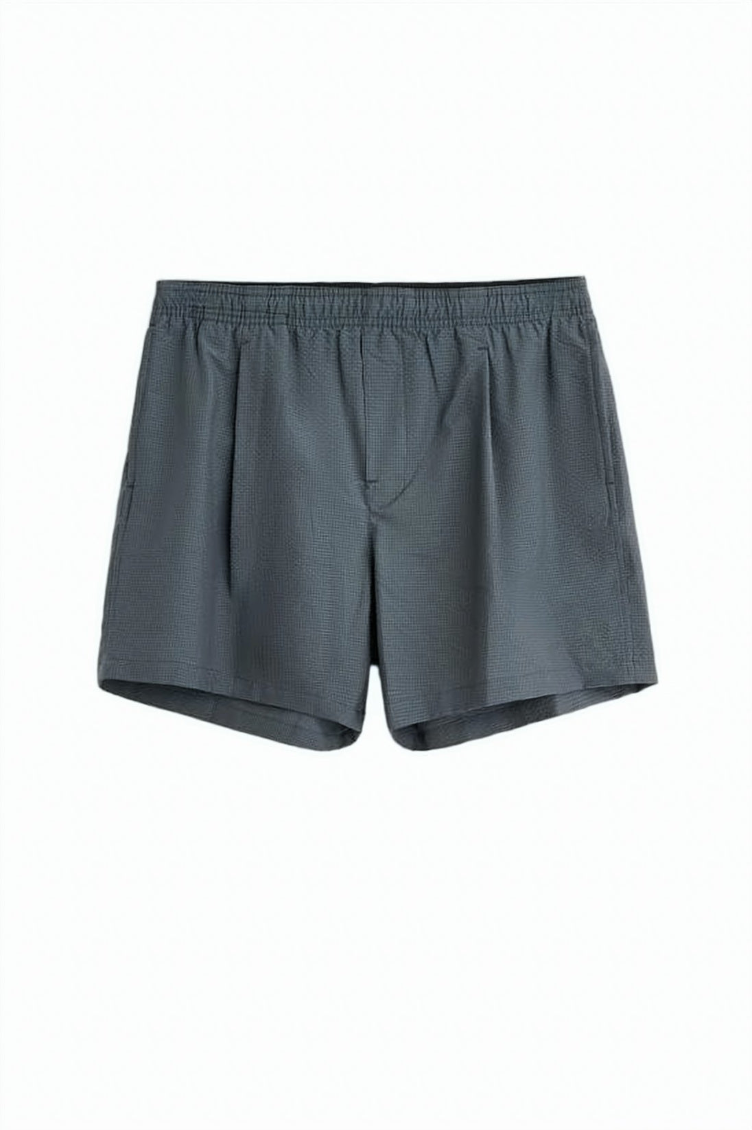 Relaxed Fit Textured Grey Shorts with Elastic Waistband