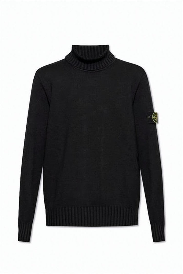 Ribbed Black Turtleneck Sweater with Classic High Collar