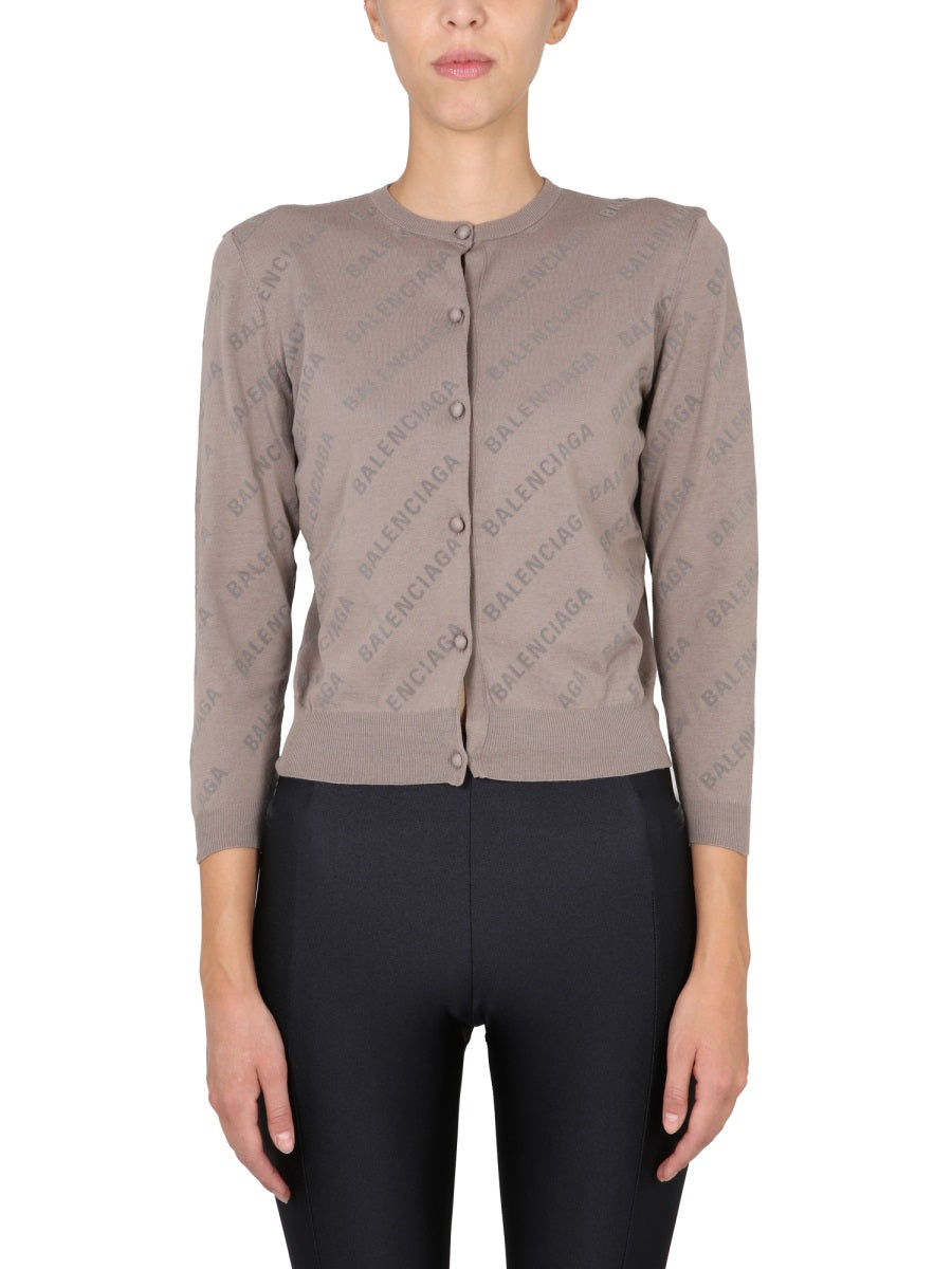 Cropped Cardigan with Embossed Logo All-Over Design