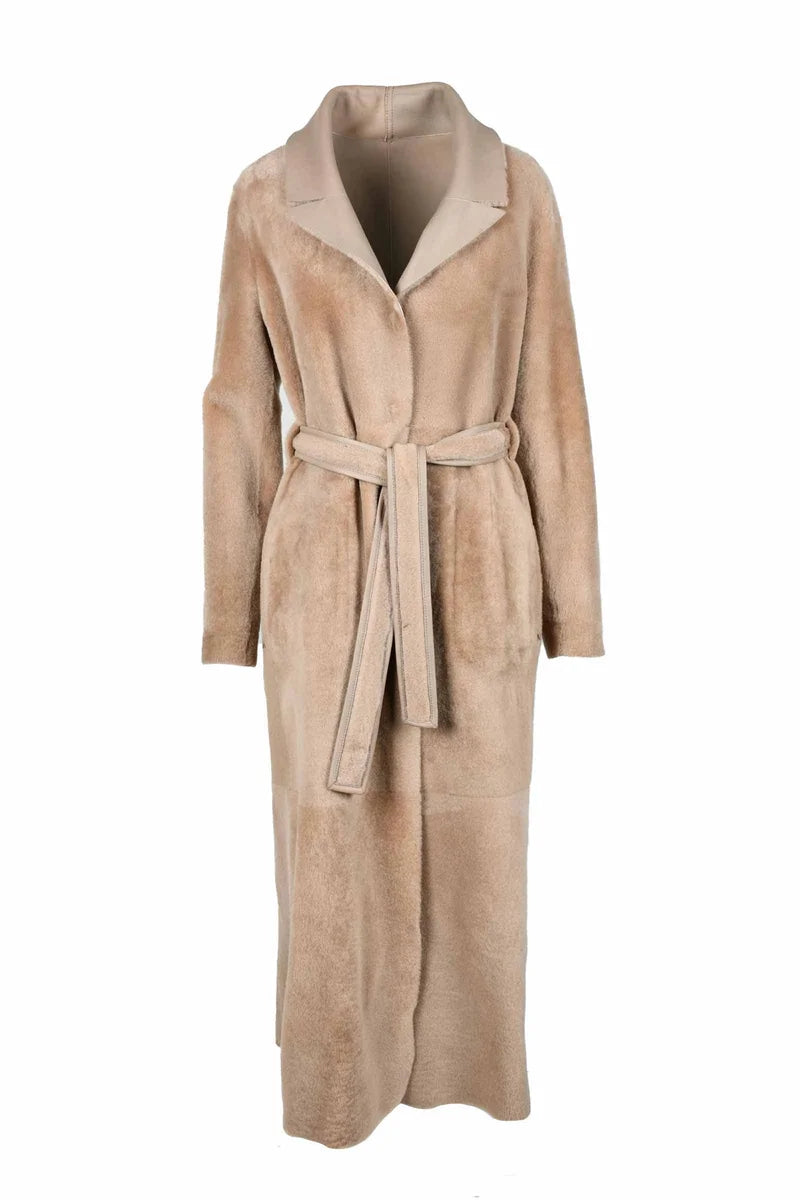Beige Leather Coat with Tailored Design