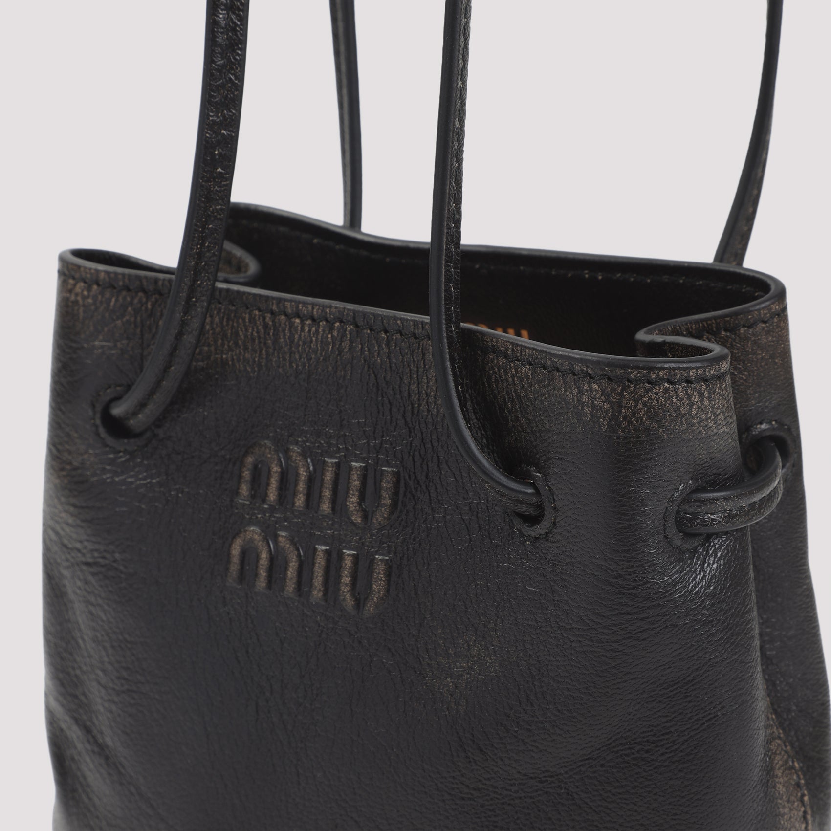 Brown Lamb Leather Clutch with Drawstring Closure