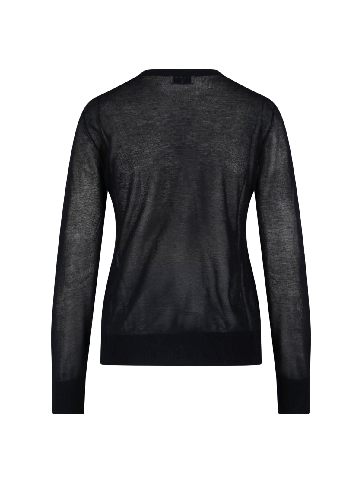 Black Lightweight Semi-Sheer Round Neck Sweater