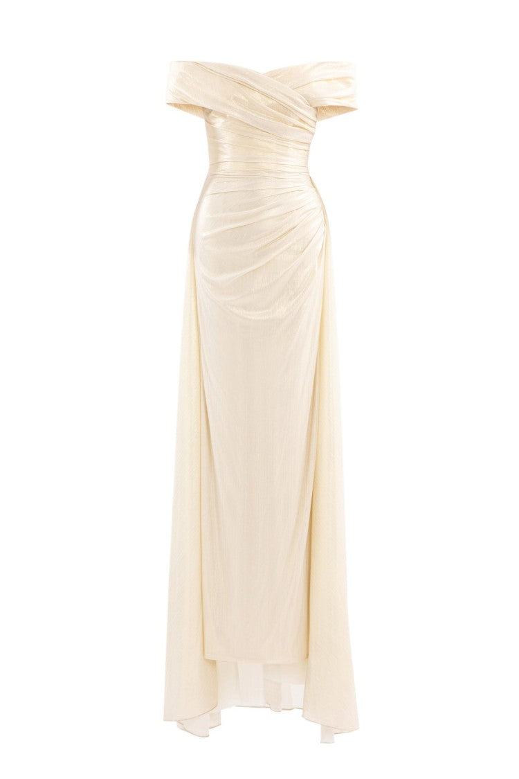 Gold Lame Off-Shoulder Dress