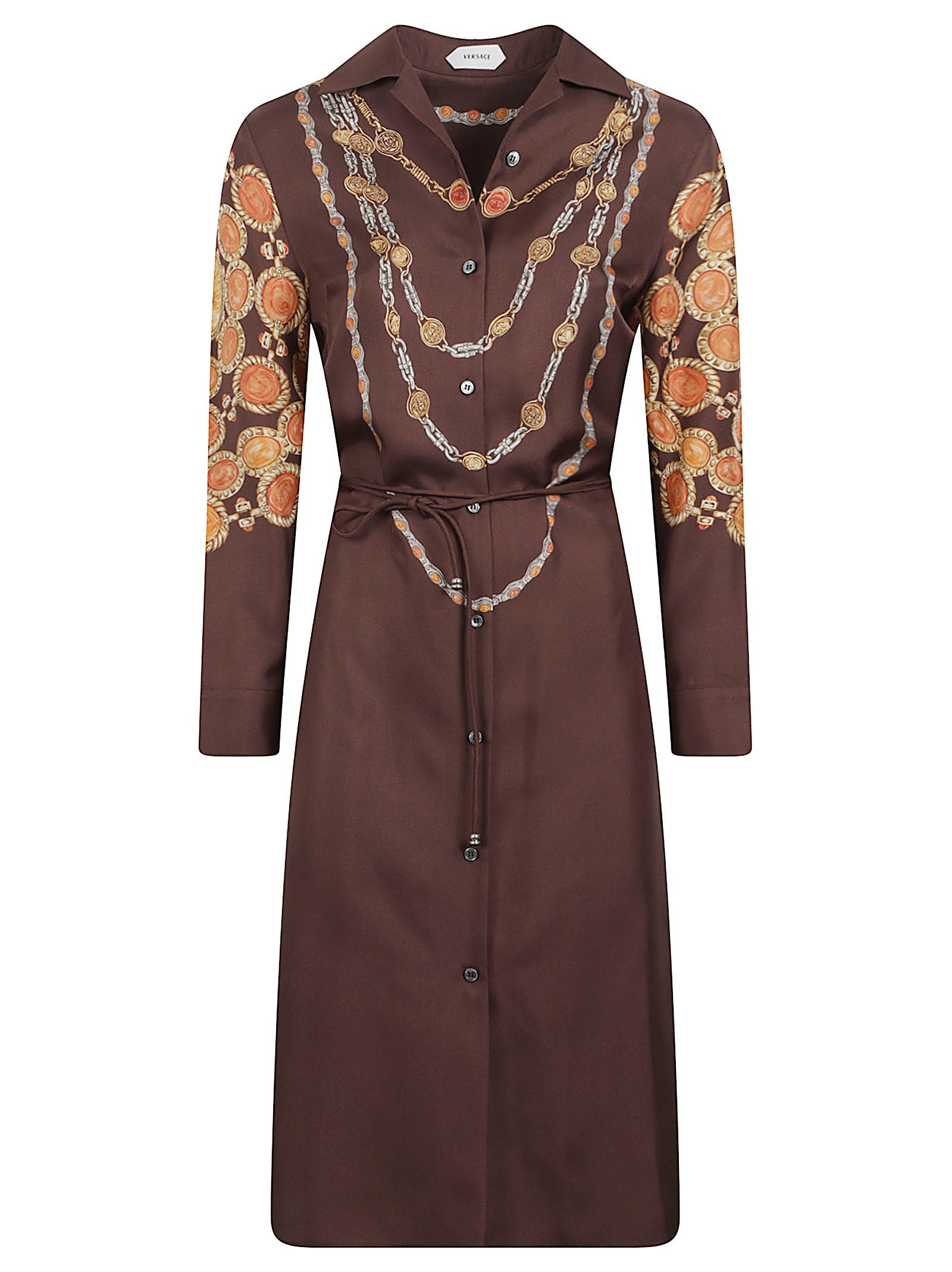 Button-Down Dress with Chain and Medallion Prints