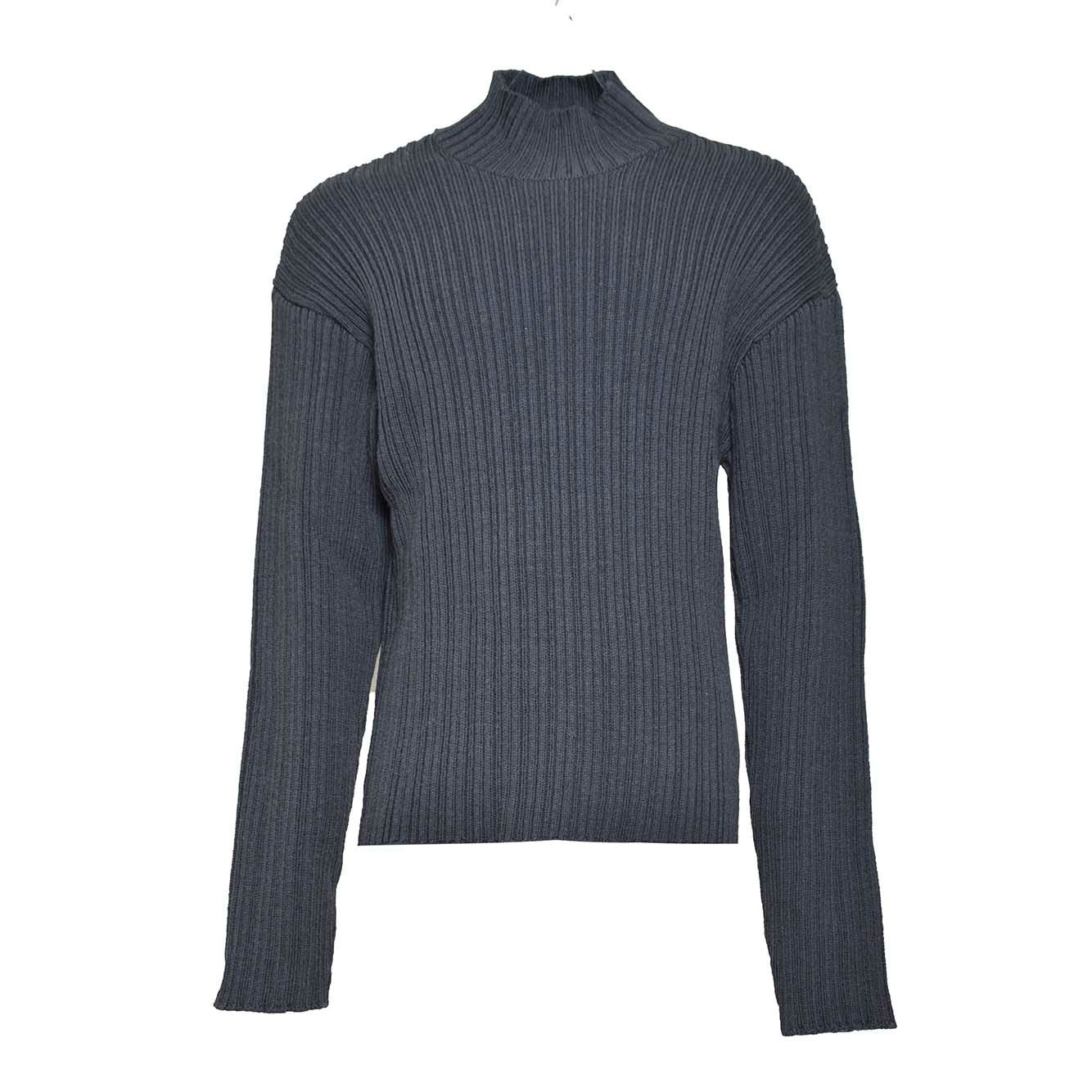 Ribbed Turtleneck Sweater with Subtle V-Cut