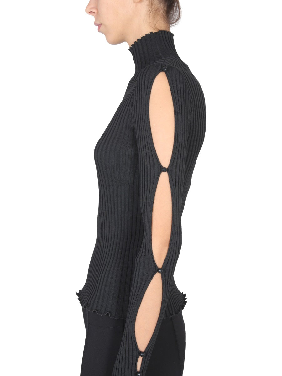High Neck Turtleneck Sweater with Textured Knit Design