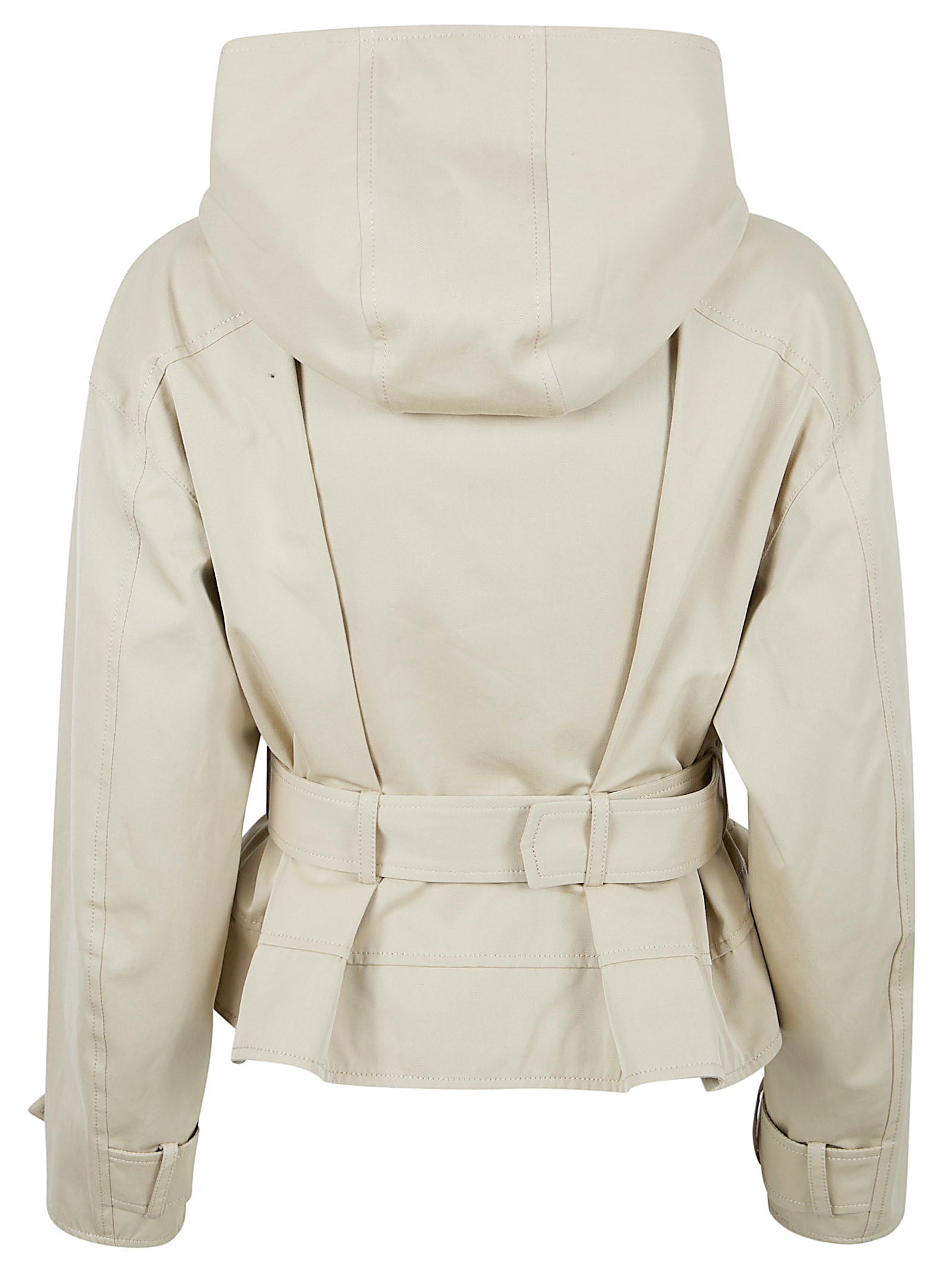 Short Ruffled Jacket in Light Beige Cotton Gabardine