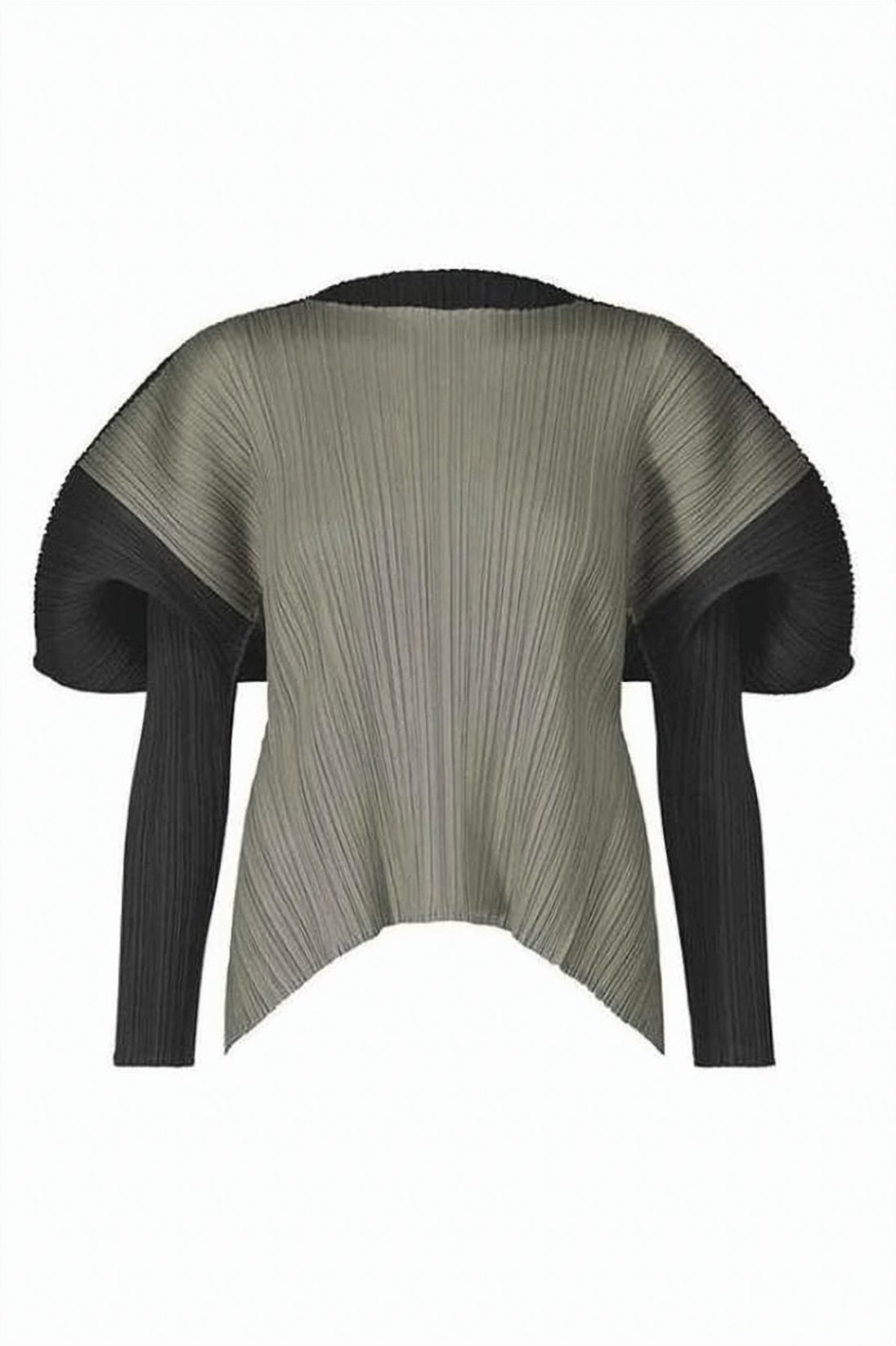 Structured Pleated Long-Sleeve Top in Muted Grey