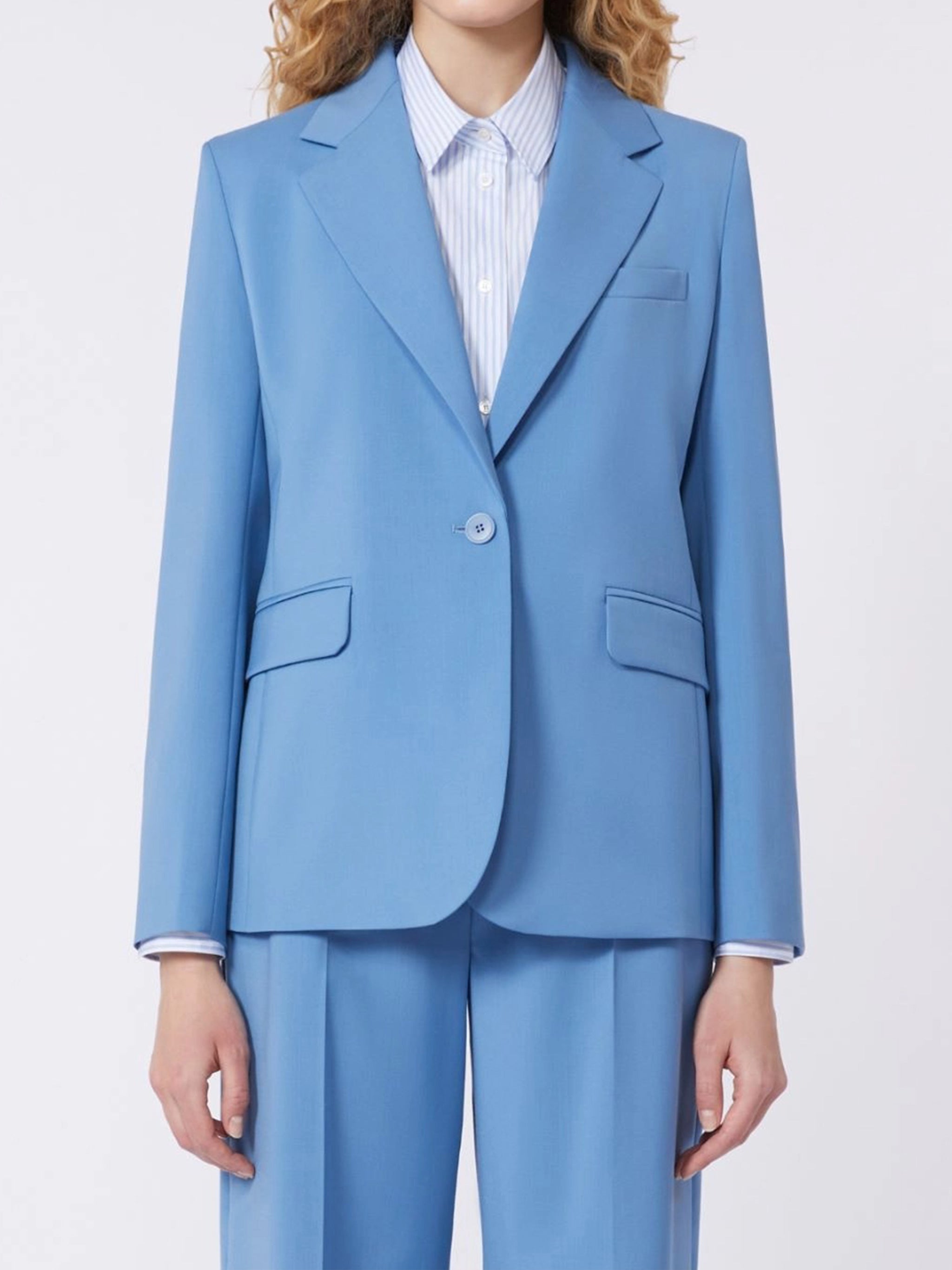 Blue Lamine Structured Tailored Fabric Blazer