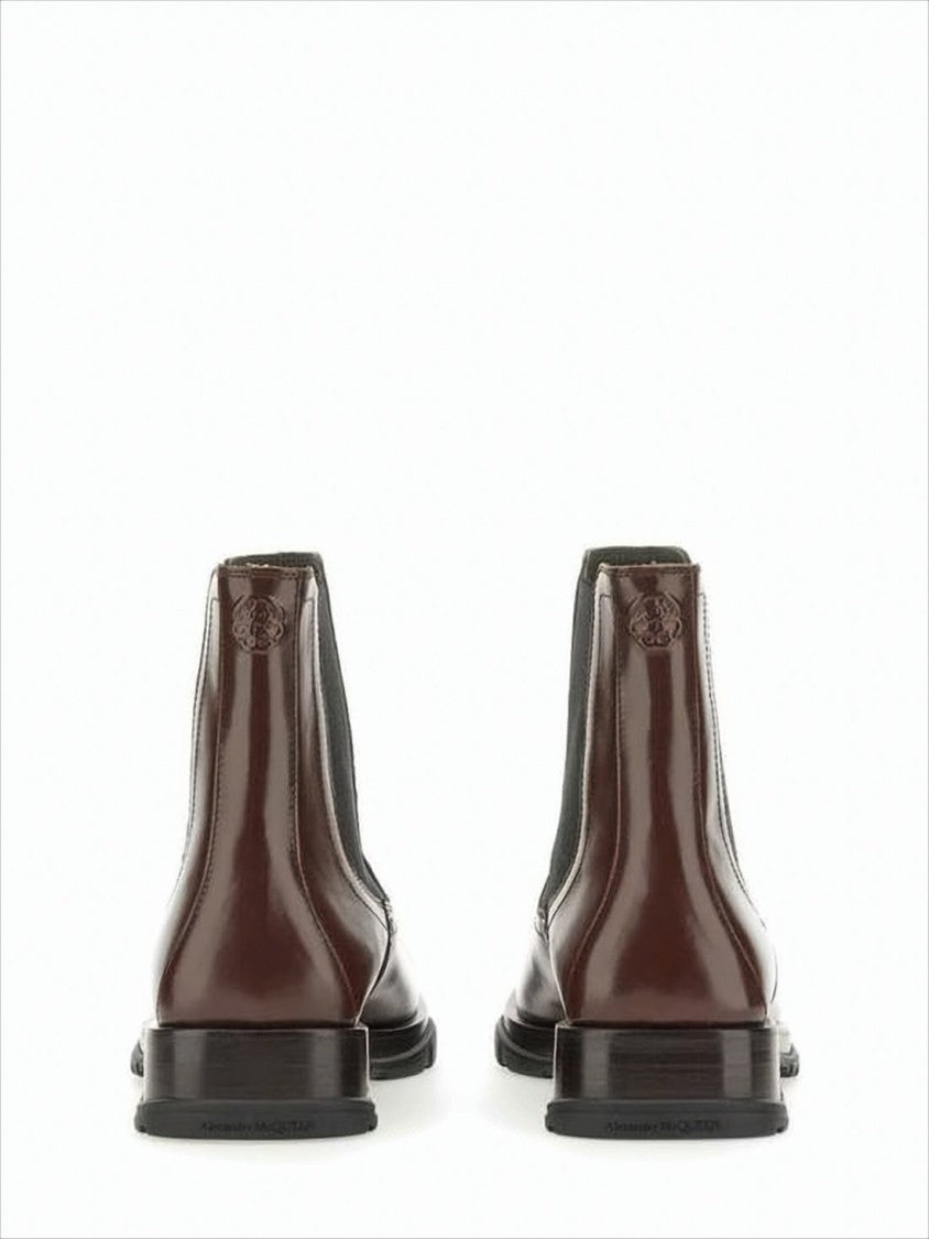 Polished Leather Brown Boots with Elastic Side Panels