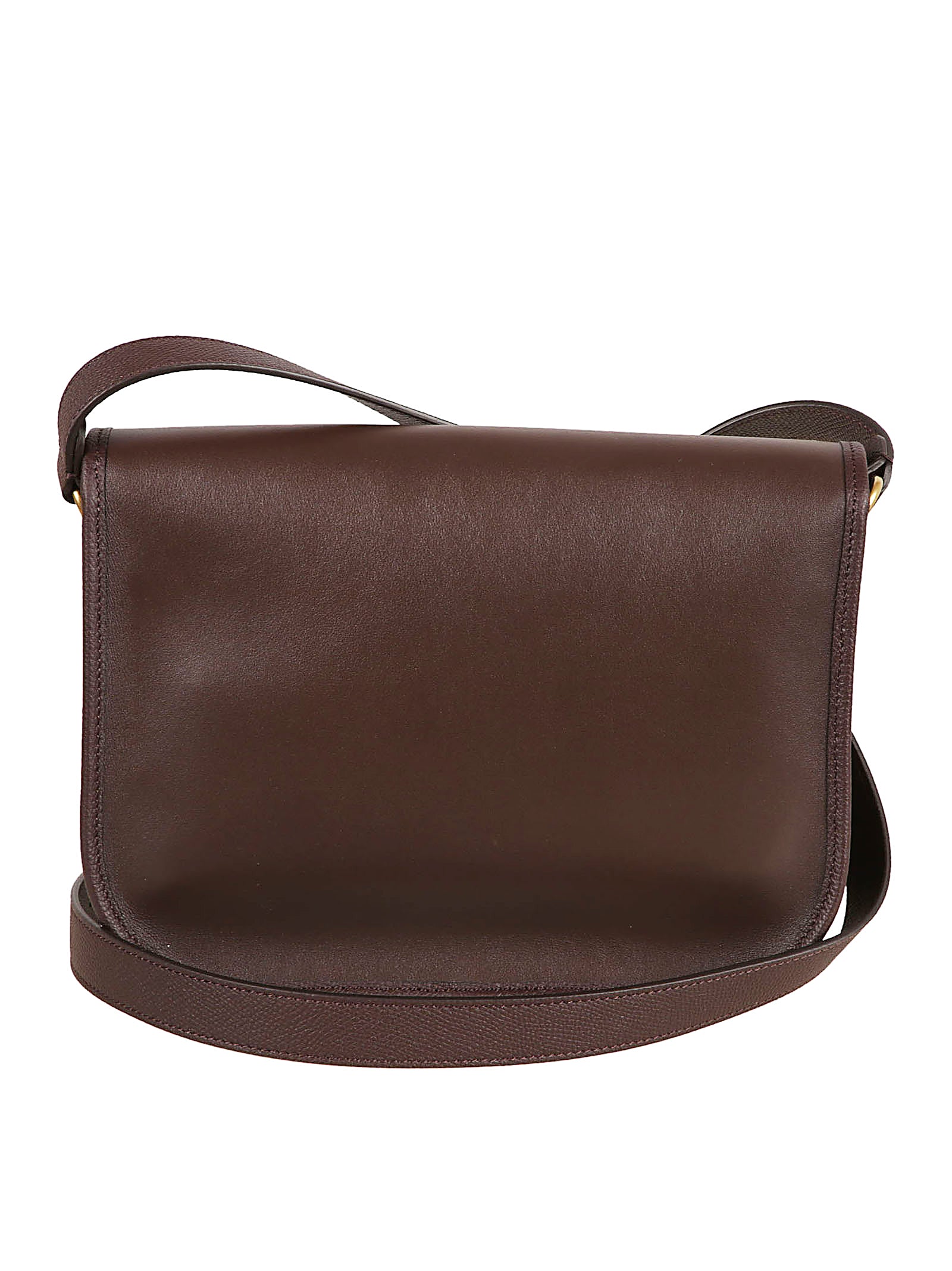 Structured Brown Calf Leather Crossbody Bag with VLogo Detail