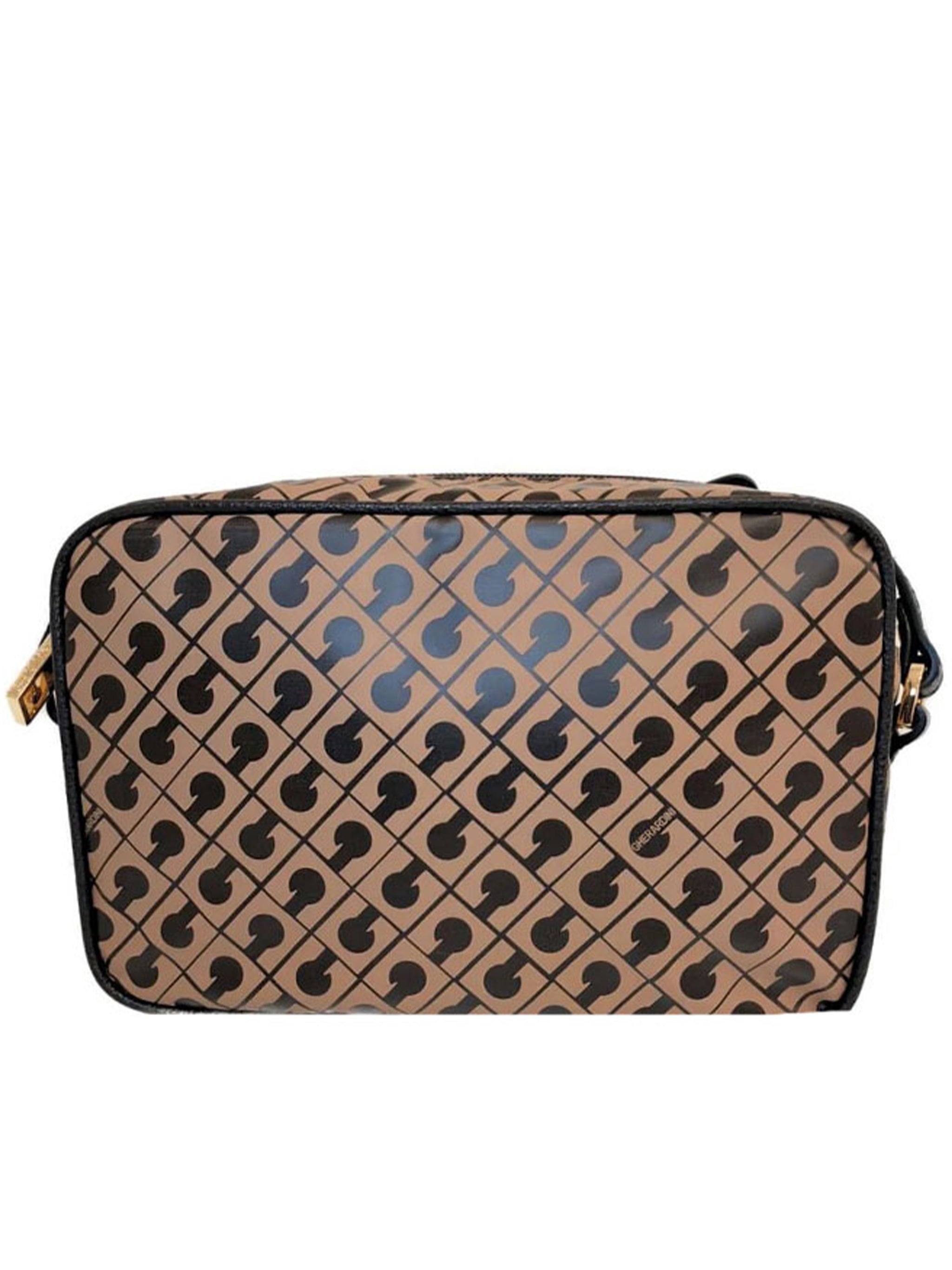 Dark/Light Brown Geometric Leather Crossbody Bag