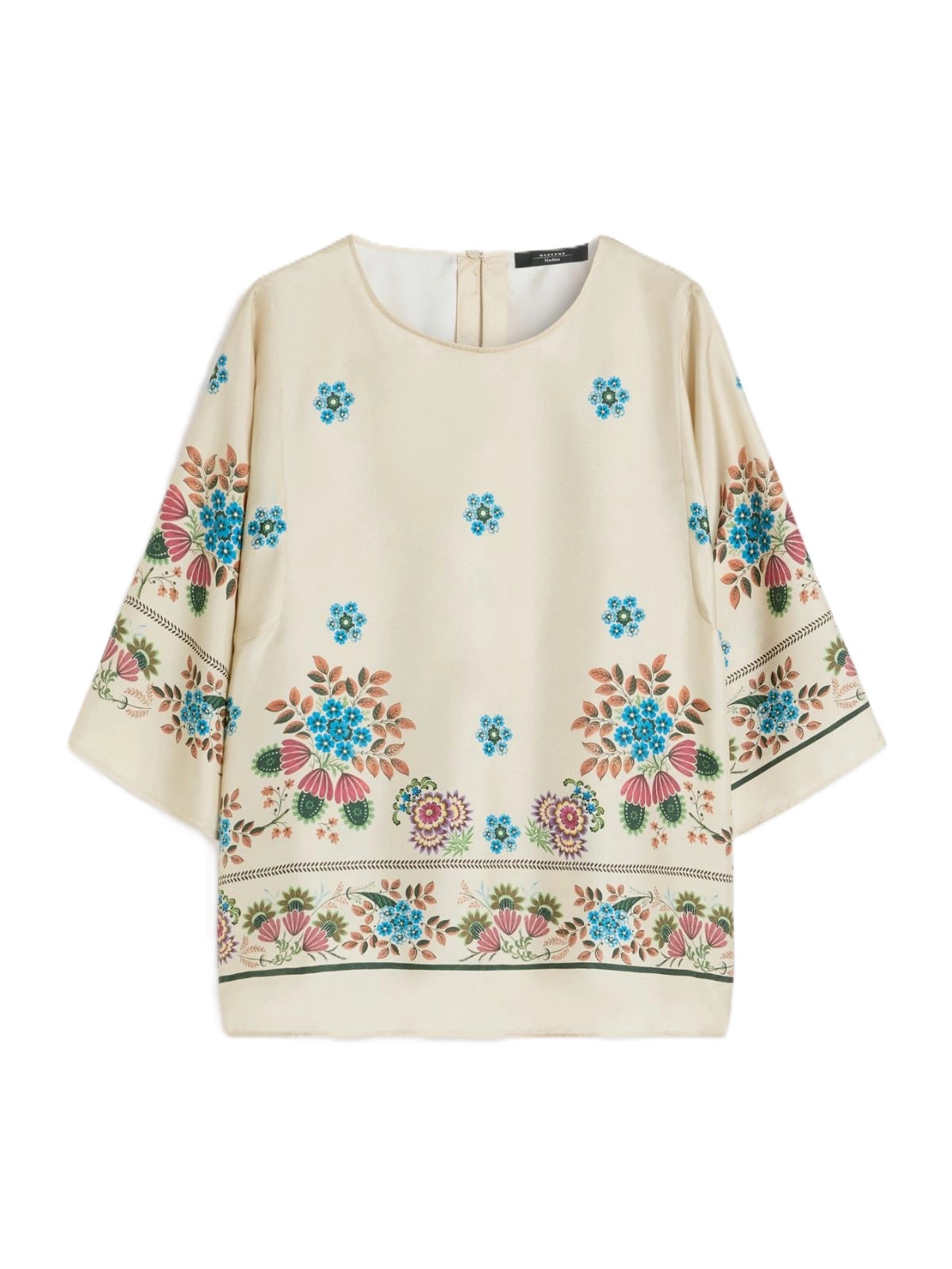 Boxy Floral Print Top with Elbow-Length Sleeves