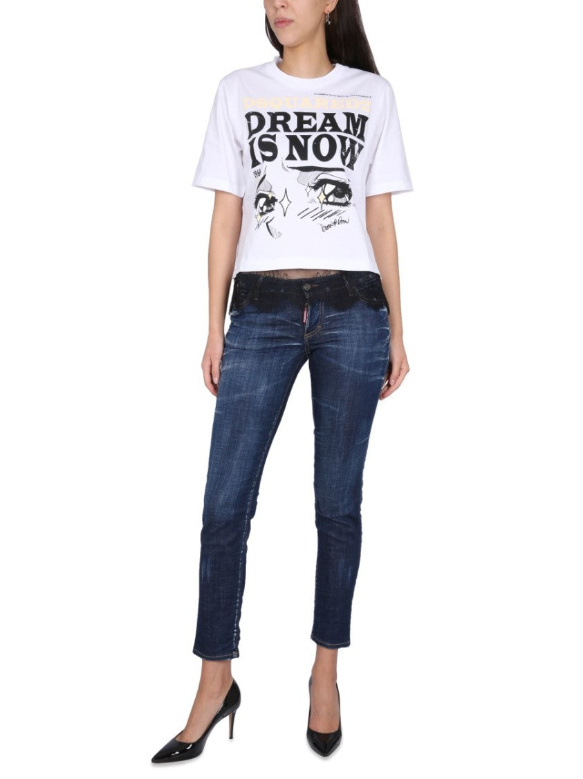 Cropped T-Shirt With Bold Logo Print