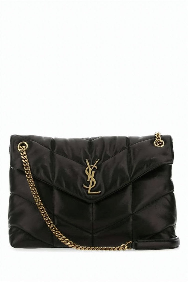 Quilted Black Lambskin Crossbody Bag with Signature Logo
