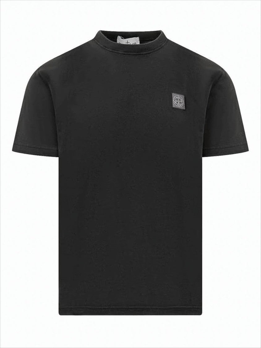 Solid Black Short-Sleeved T-Shirt with Subtle Logo Detail
