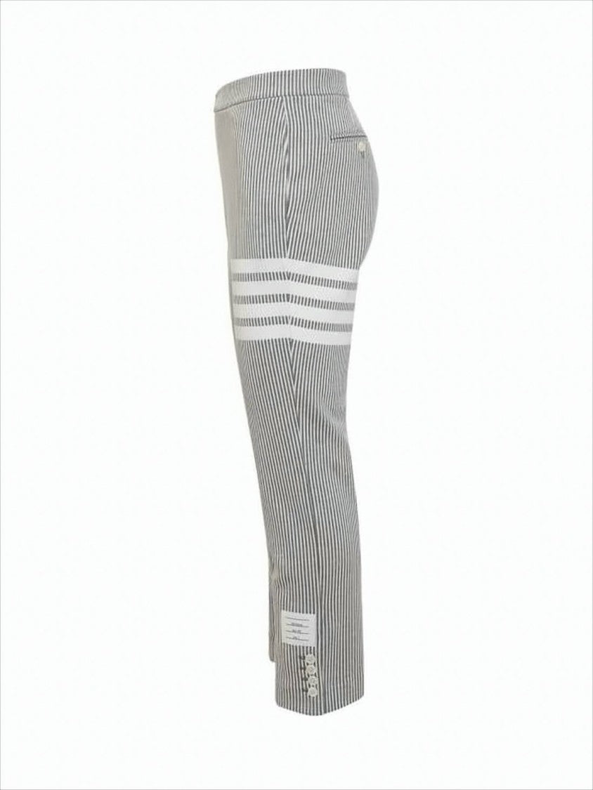 Tailored Grey Cotton Suit Pants with Vertical Pinstripes