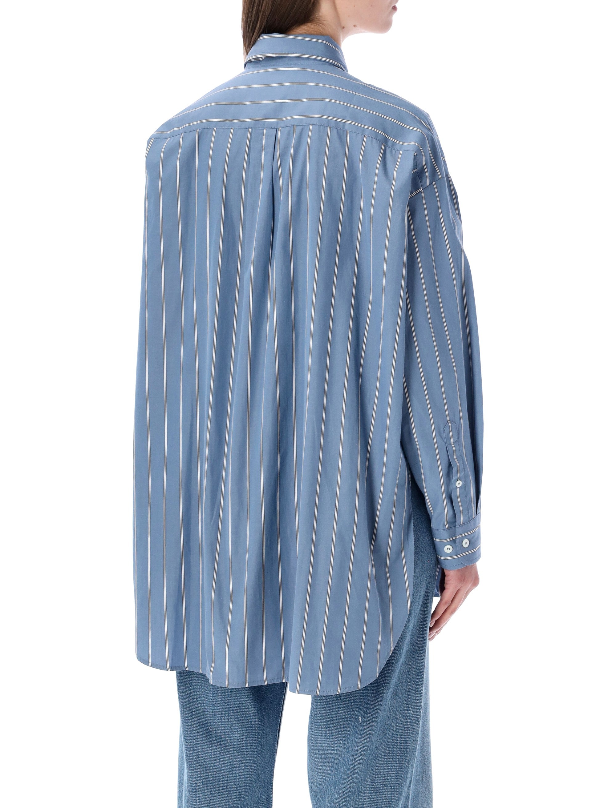 Vertical Stripe Cotton Shirt with Classic Collar