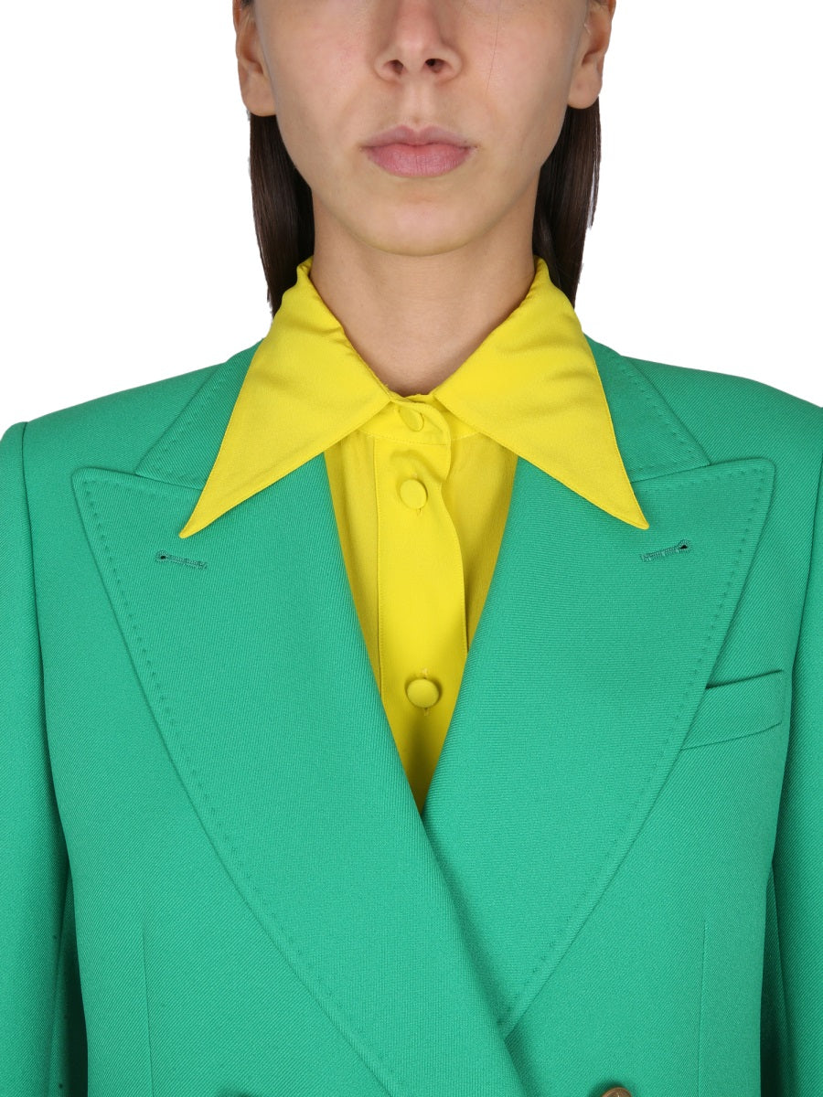 Pointed Collar Silk Shirt with Lined Detail