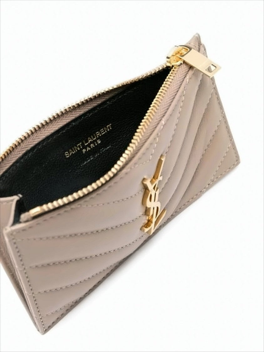 Chevron Quilted Calf Leather Card Wallet