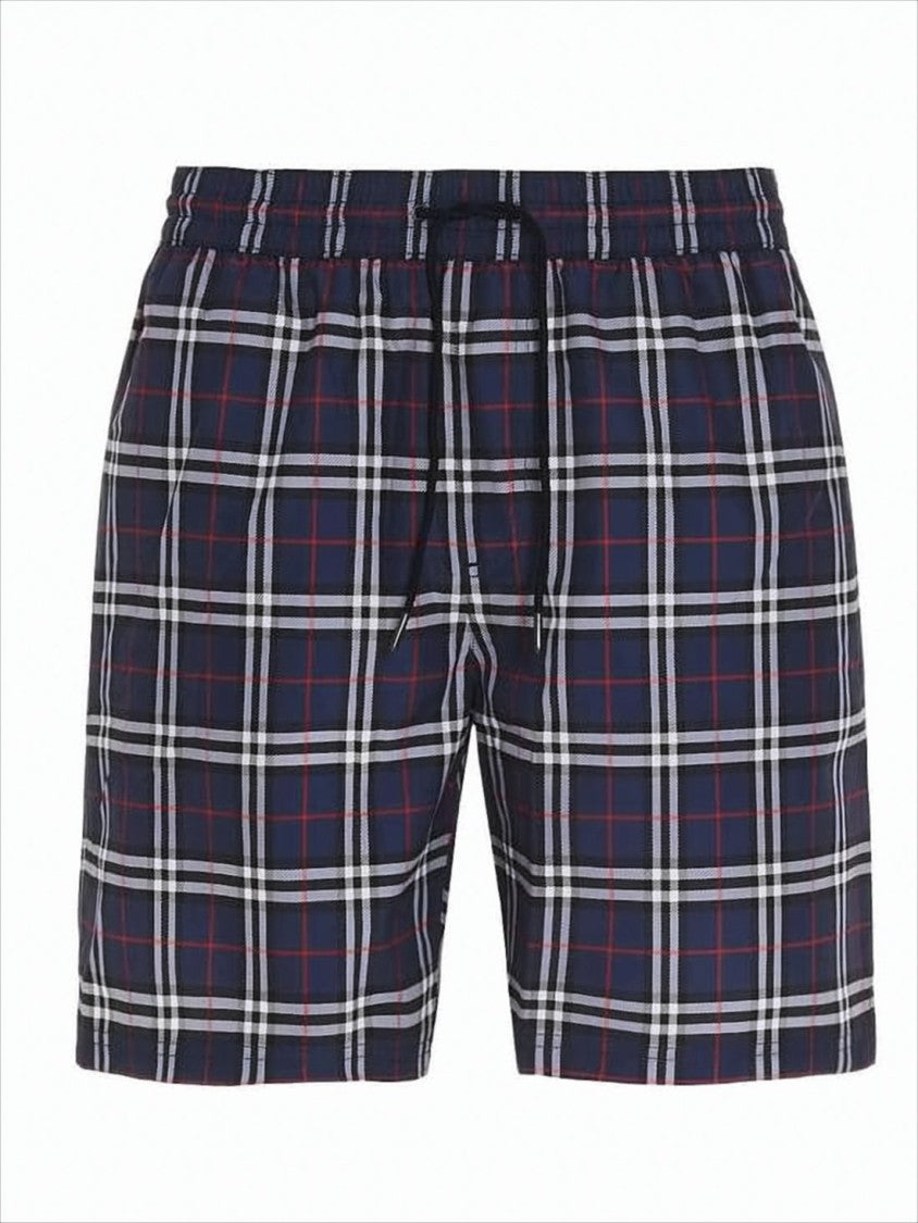 Plaid Swim Shorts with Elastic Waistband