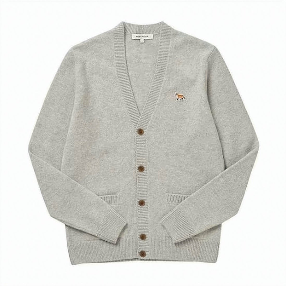 V-Neck Wool Cardigan With Embroidered Fox Logo