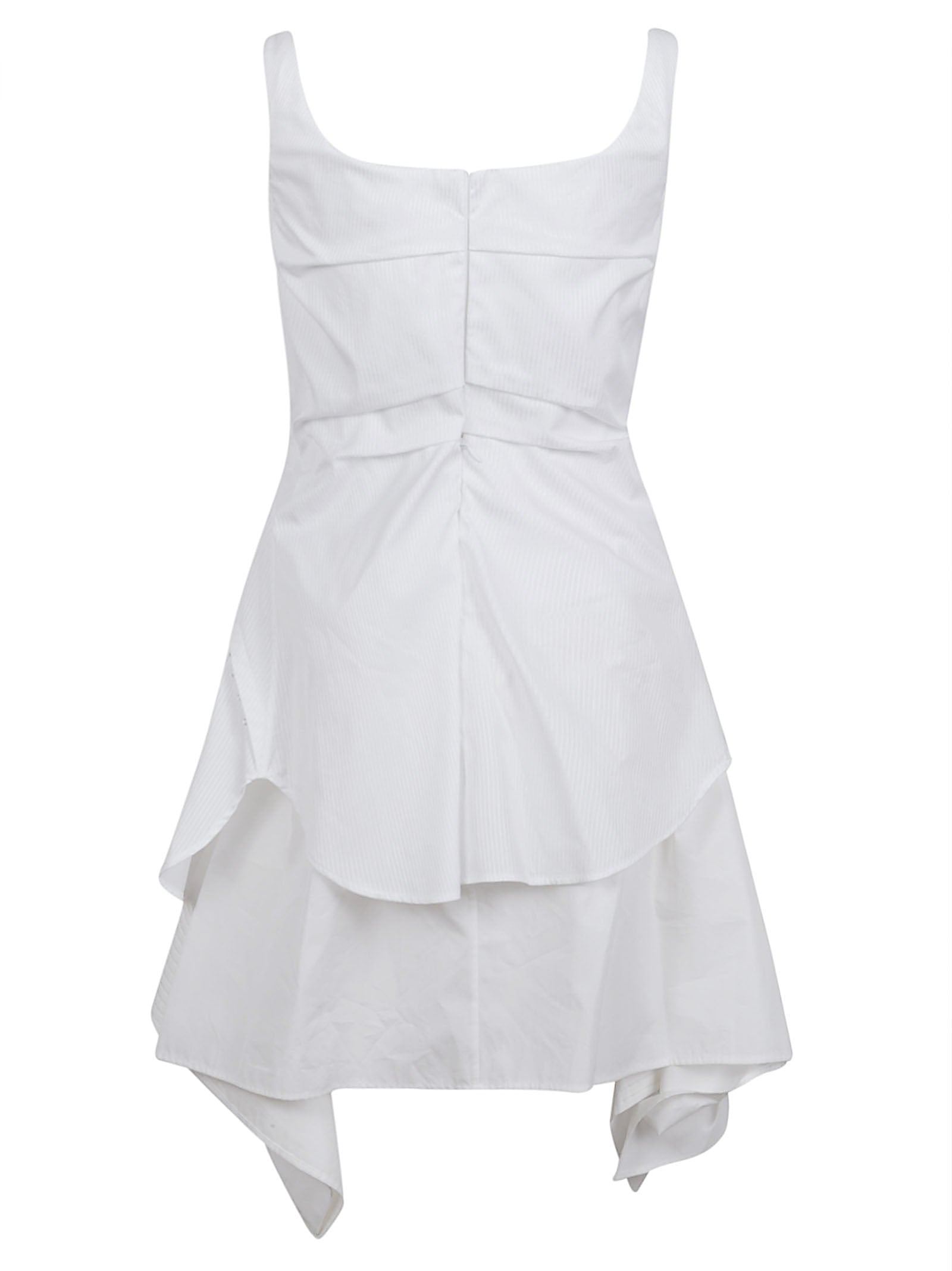 Asymmetrical Pleated Mini Dress in Striped Cotton Poplin