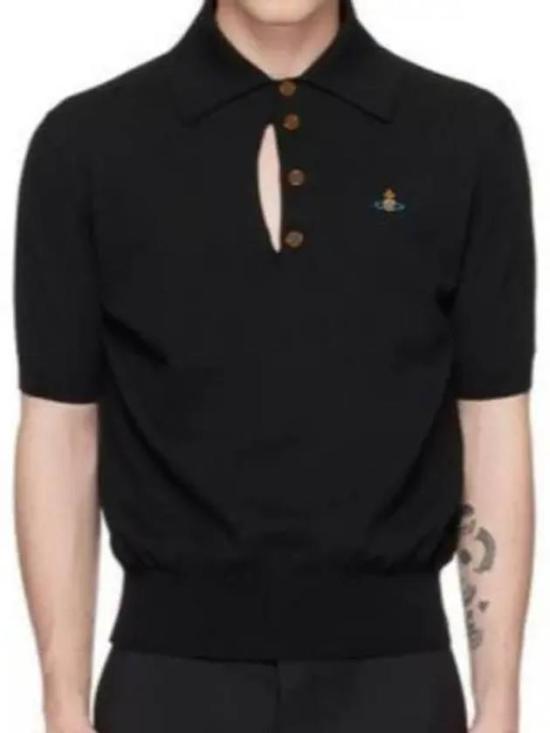 Short-Sleeved Polo Shirt with Unique Keyhole Detail