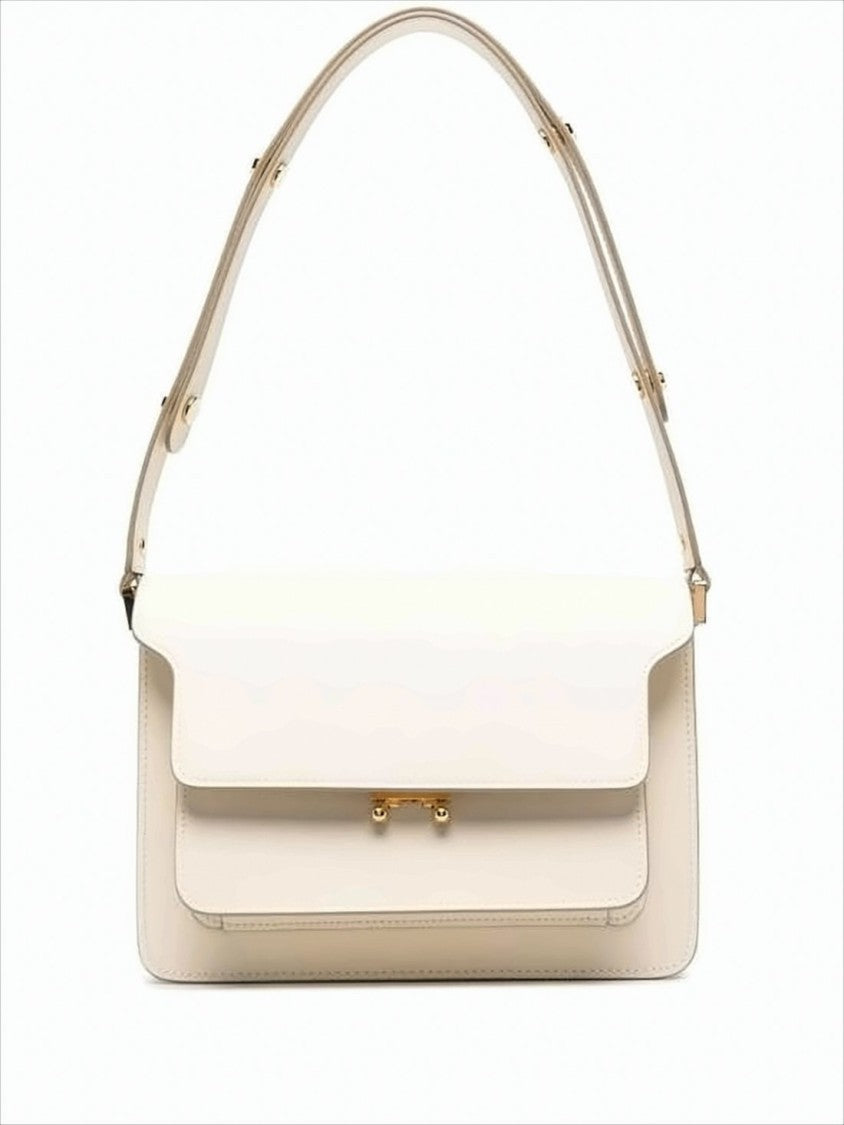 Structured White Calf Leather Shoulder Bag with Gold-Tone Clasp