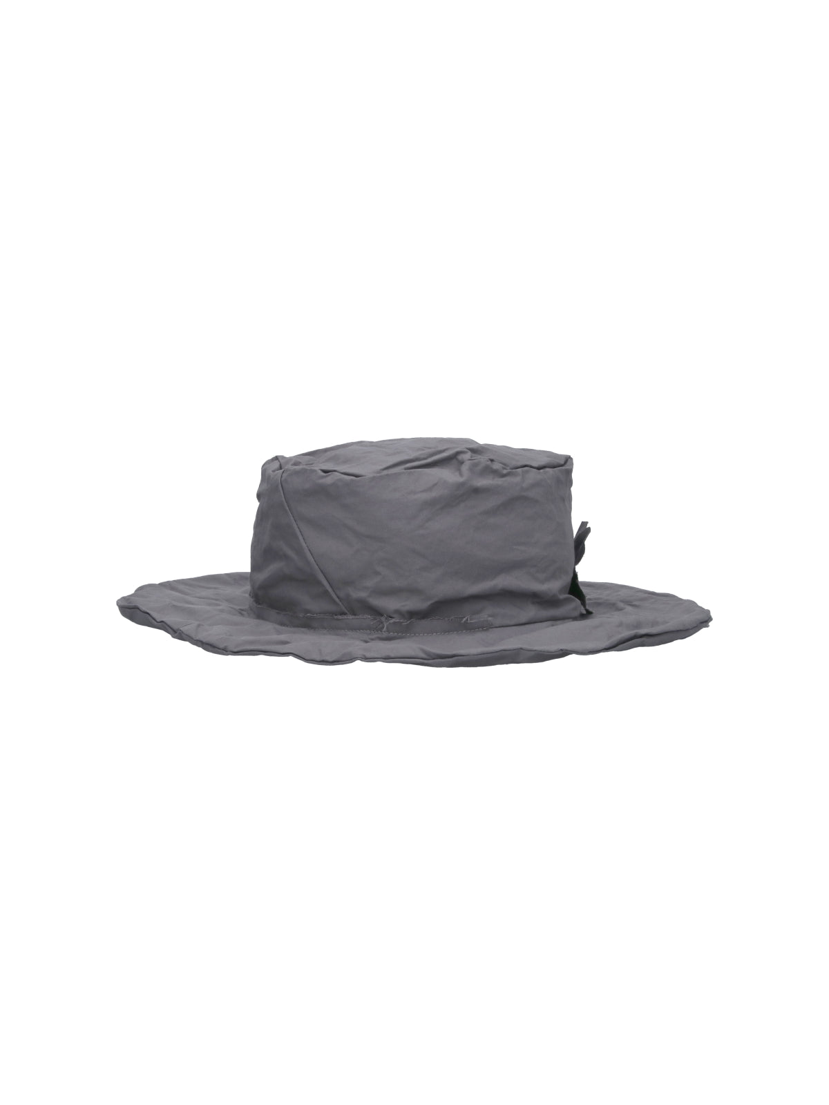 Grey Wide-Brimmed Floral Appliqué Cotton Hat
