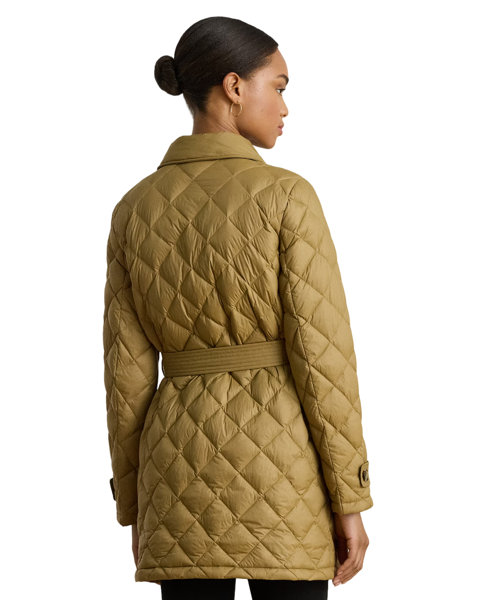 Diamond-Quilted Insulated Coat With Double-Breasted Closure