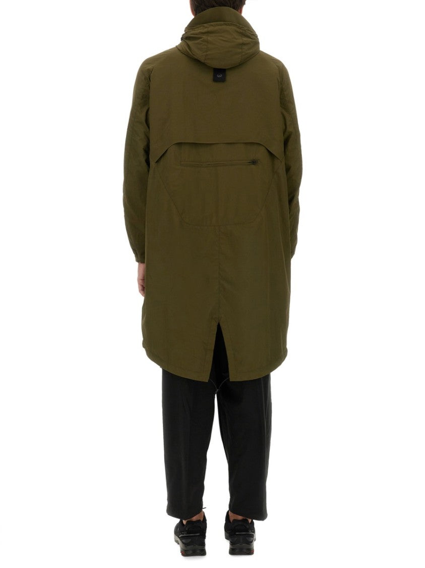 Long Green Nylon Parka With Design