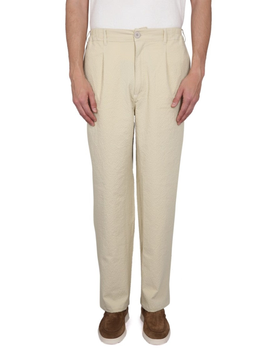 Relaxed-Fit Textured Cotton Pants
