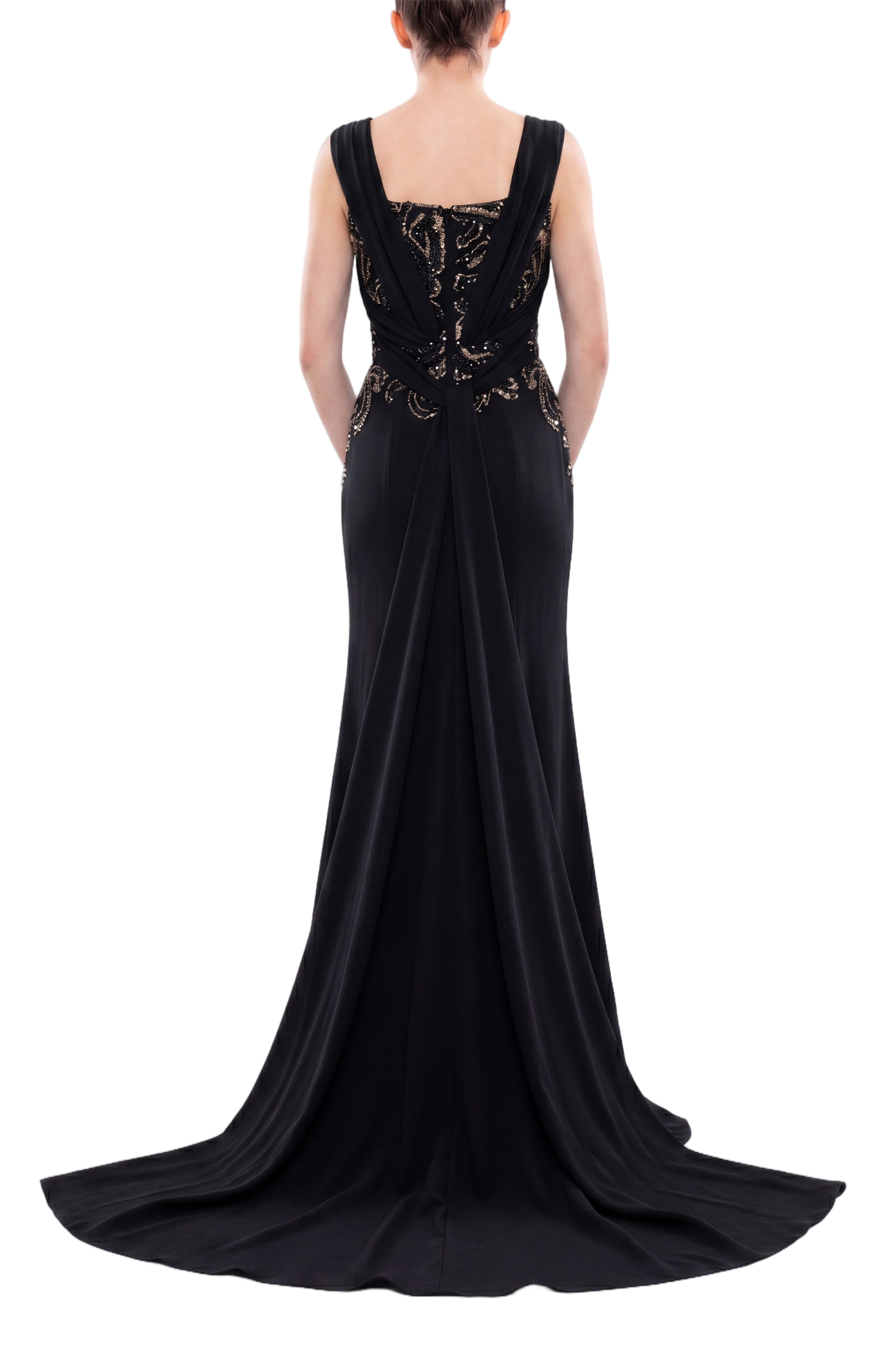 Embellished Long Crepe Dress