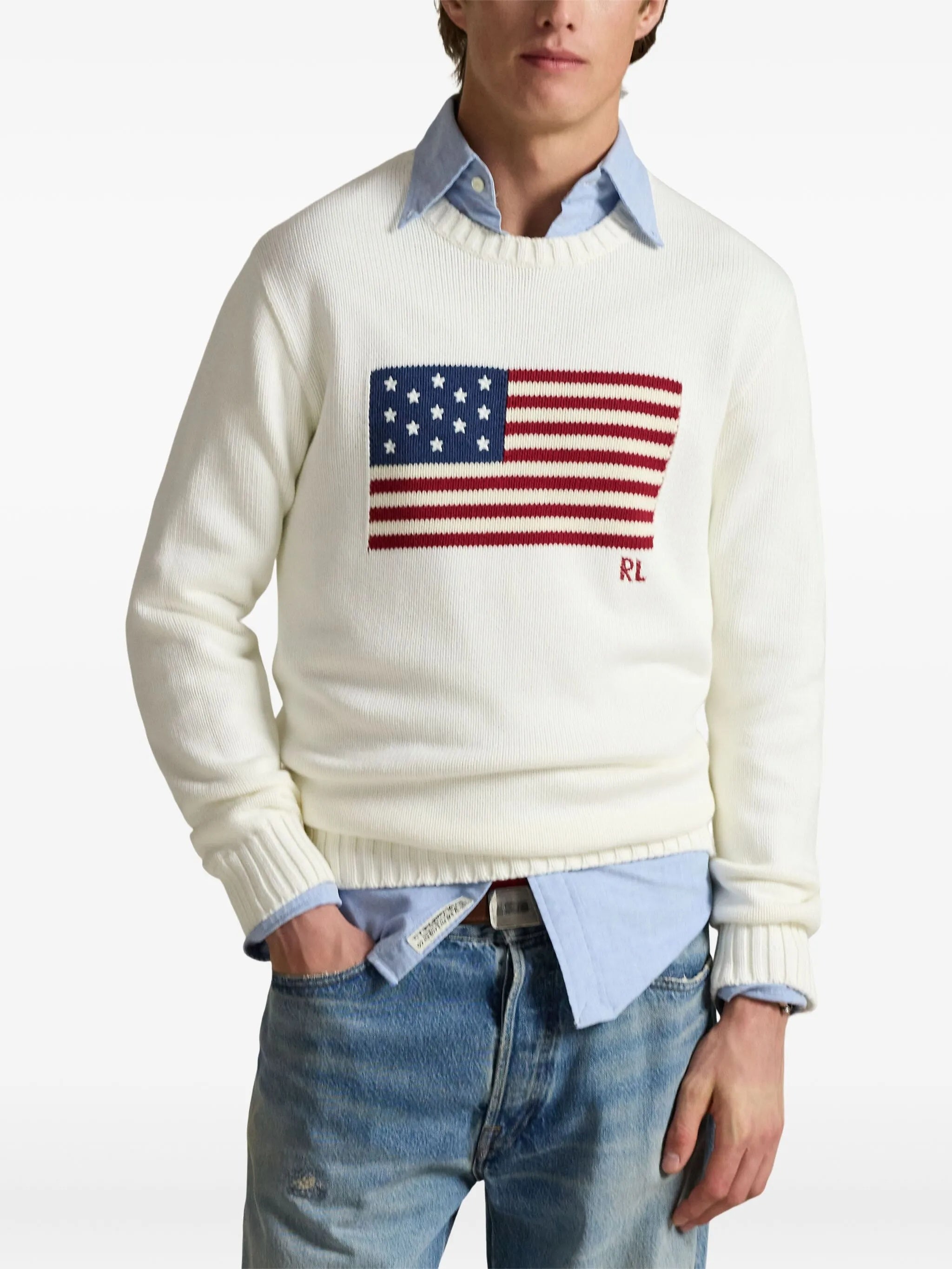 Off-White Pullover Flag Motif Cotton Pullover