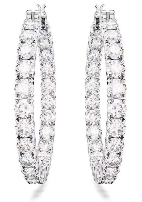 Round-Cut Crystal Hoop Earrings In Polished Metal Frame