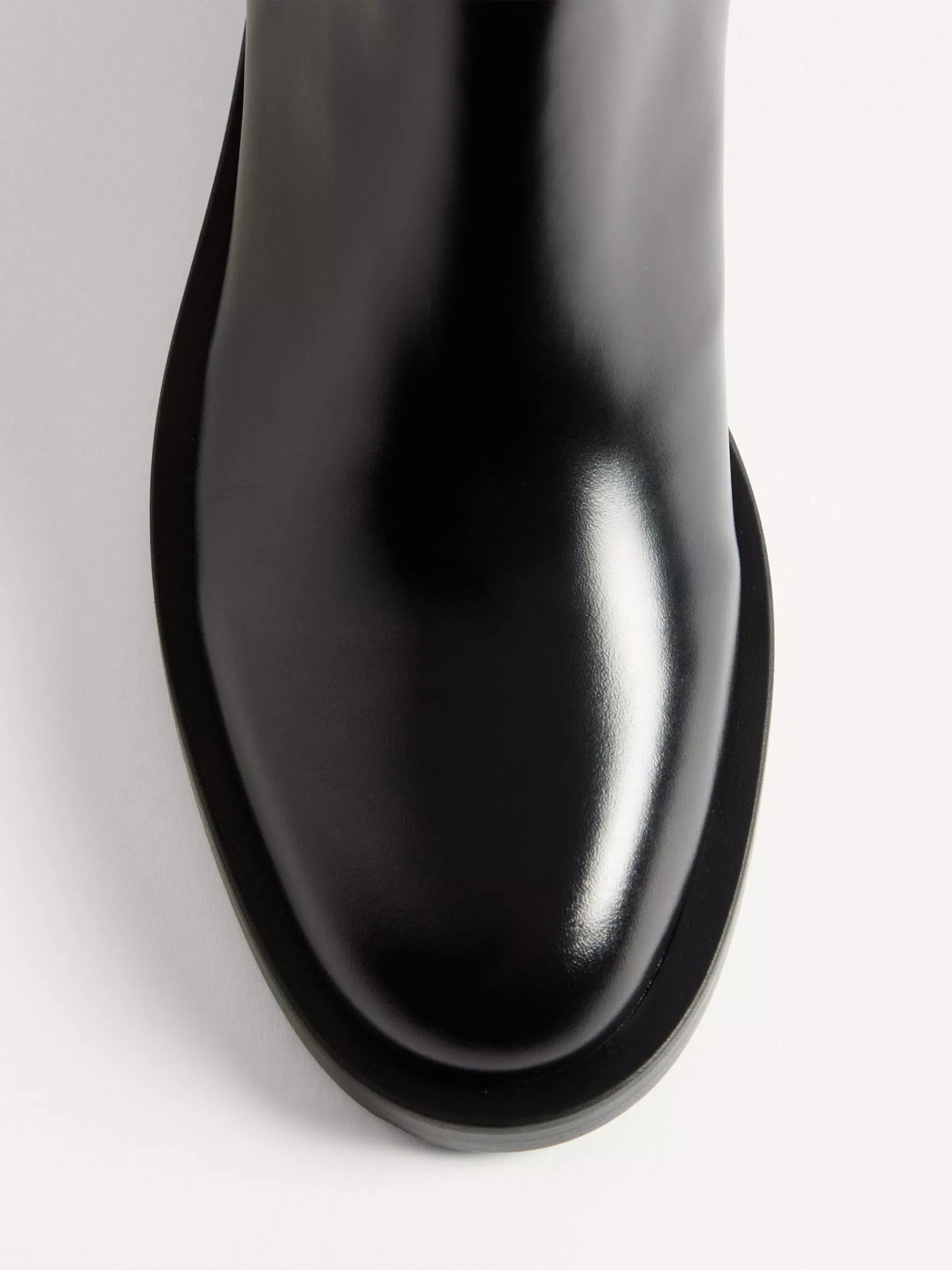 Black Polished Leather Elastic Back Bootie