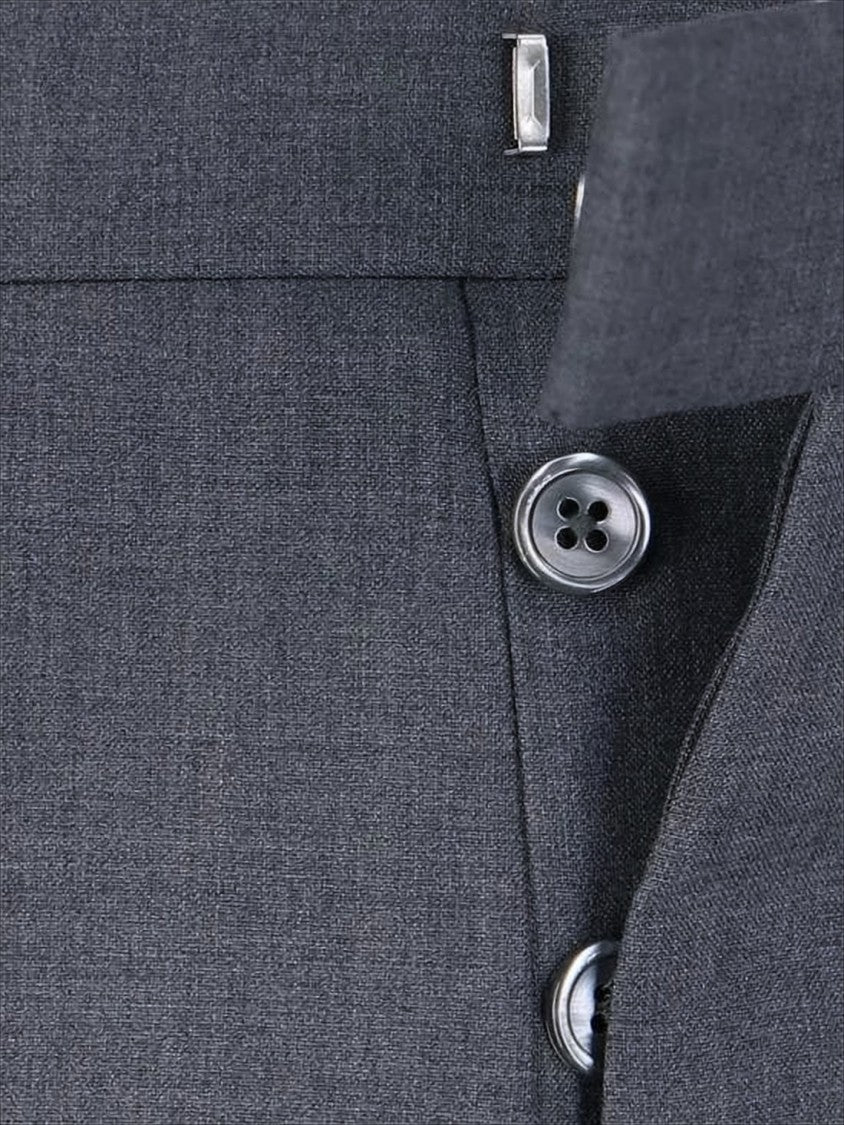 Tailored Grey Wool Suit Pants with Signature Stripe